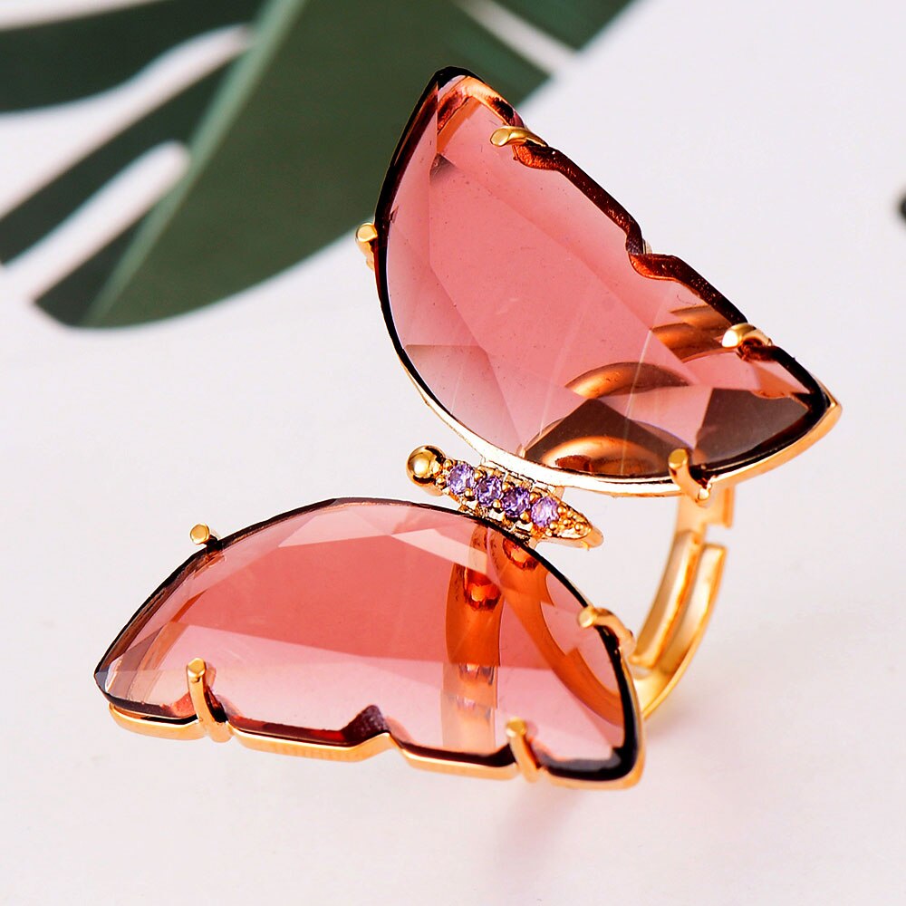 Godki spring handgemaakte vlinderringen voor vrouwen bruiloft verloving kubieke zirkonia ringen vinger accessoires feestband: Roze