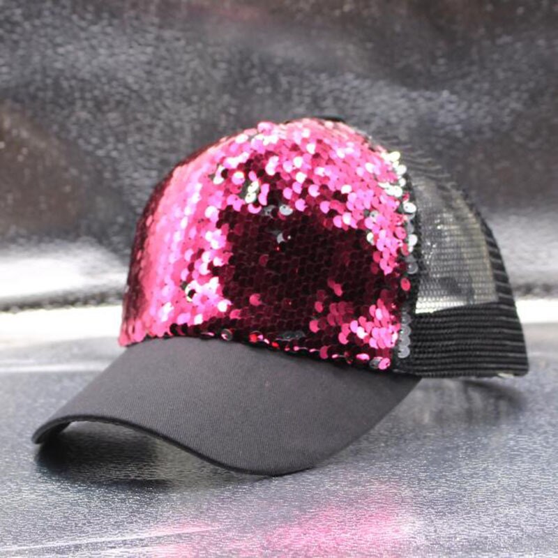 Adult&kids Baseball caps Club Bar Party Dancer Sequin Cap Children Baseball Cap Glitter Sparkling Shiny Hats Adjustable H9: rose red / Adult