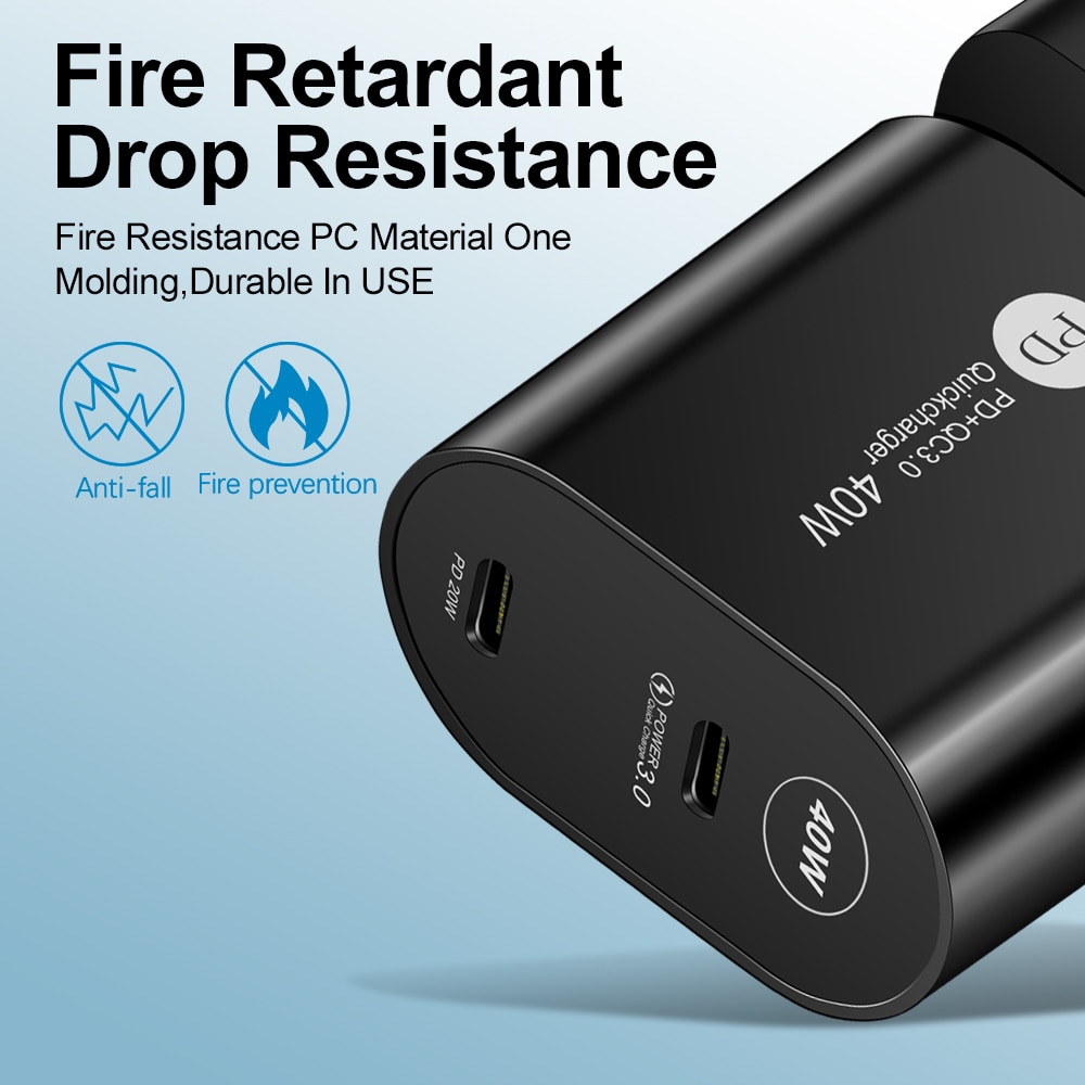 Mini chargeur USB type-c 40W Double PD PD 3.0, adaptateur rapide ue/US/royaume-uni pour téléphone iPhone 13/12 Pro Max, Huawei, Xiaomi et Samsung