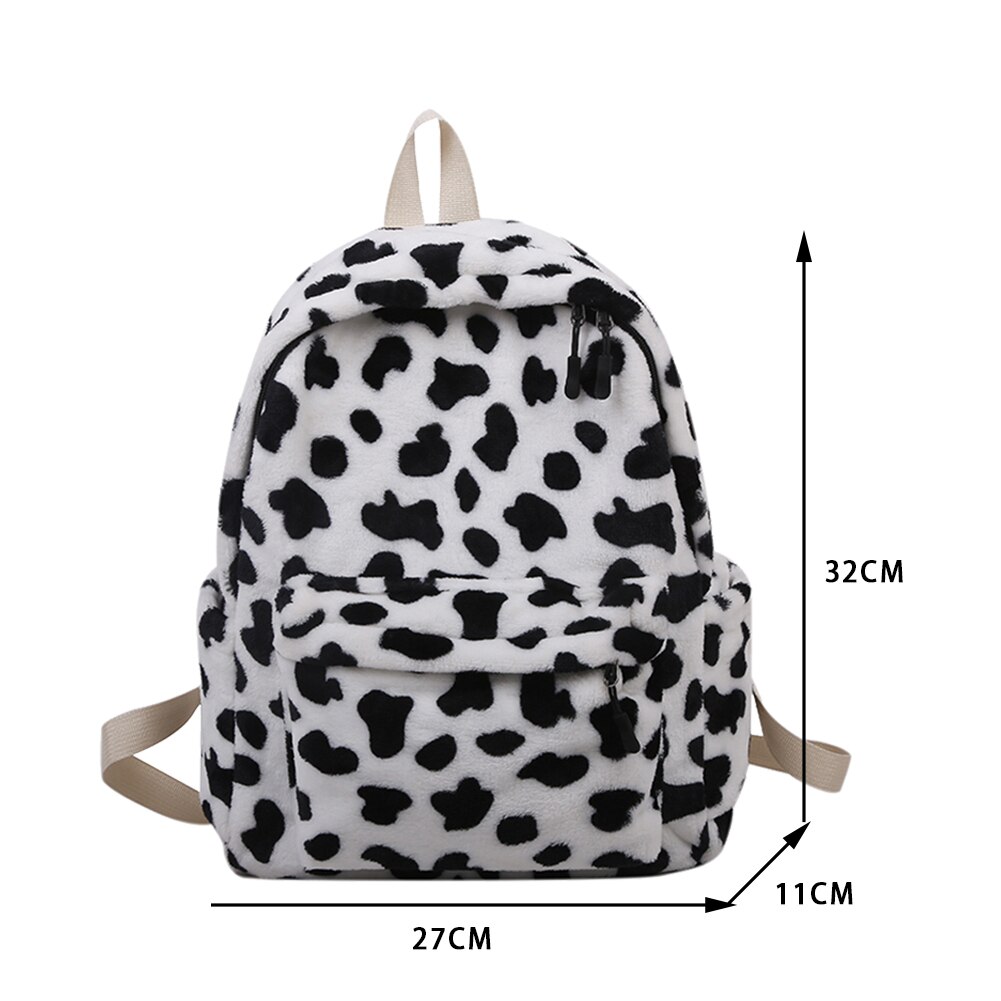 2021 nuove donne invernali zaino caldo in peluche borsa da scuola per ragazze adolescenti zaini con stampa mucca moda borsa da viaggio multitasche femminile: As Show