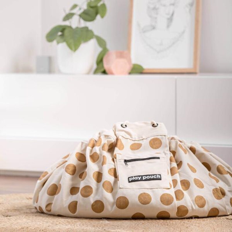 Gouden Stip Canvas Ronde Vloer Speelkleed Speelgoed Opbergtas Pouch Floor Tapijt Tapijt Nursery Tapijt