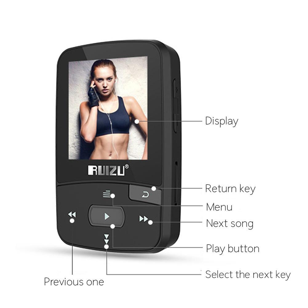 RUIZU-Mini reproductor Mp3 deportivo X50, 8Gb, para correr, música, con Radio FM/registro/E-Book, PK X06 X26
