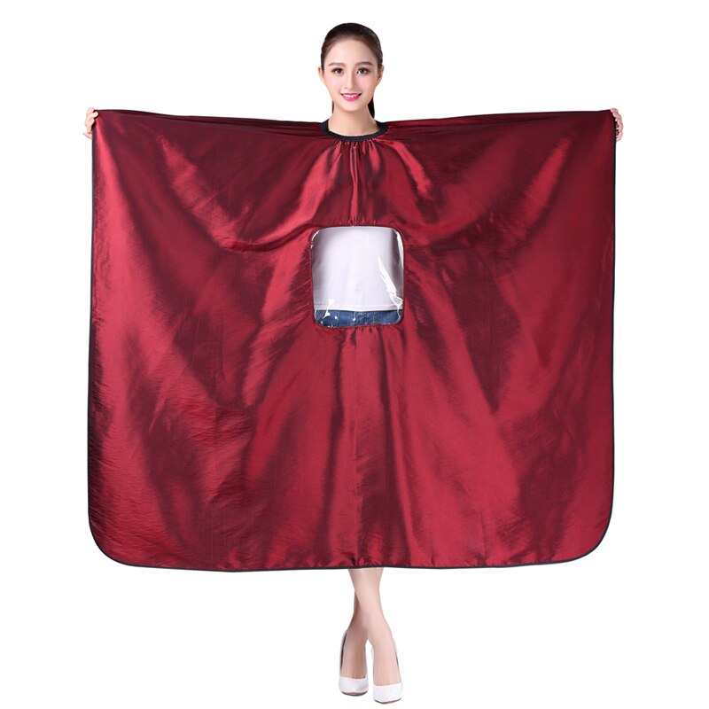 Salon Waterproof Haircut Cape With Visible Window Hair Dyeing Perming Styling Hairdresser Hairdressing Apron Cape: K081-Wine red