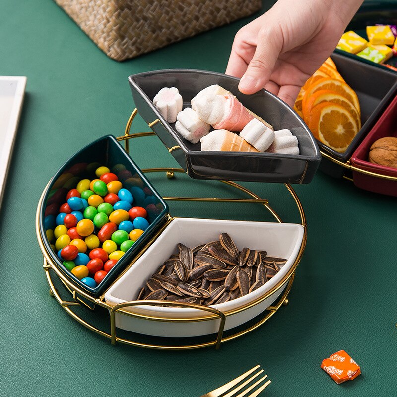 Northern European Style Ceramic Fruit Plate Color Glaze Dividing Plate Household Snack Plate Nut Plate Dry Fruit Box