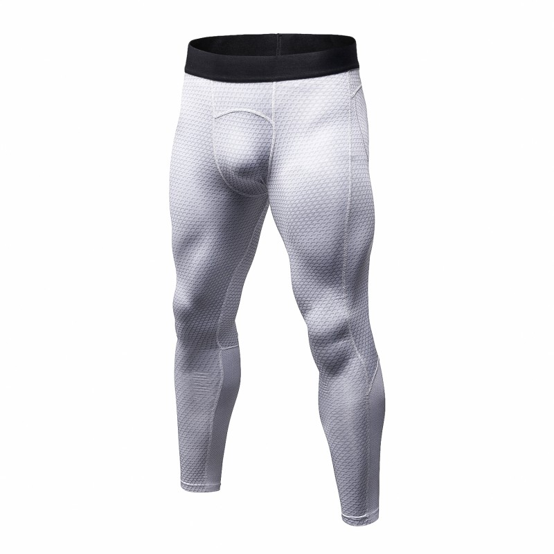Men Fitness Compression Pants Leggings Sports Leggings Running Dry Sportswear Trousers Gym Training Pants Fitness Tights: White / M