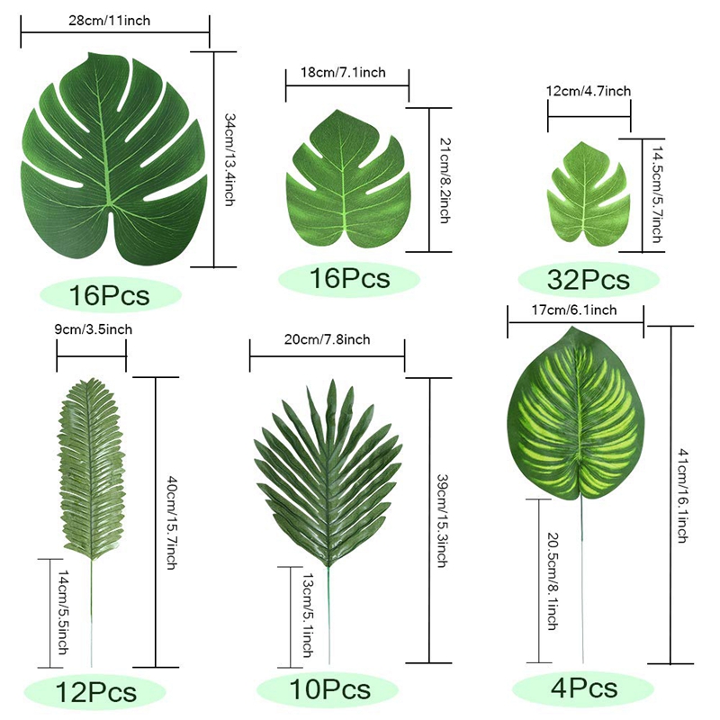 -90 hojas de palmera artificiales con tallo para decoración de Tropical hojas de palma de aniversario de playa de La Selva