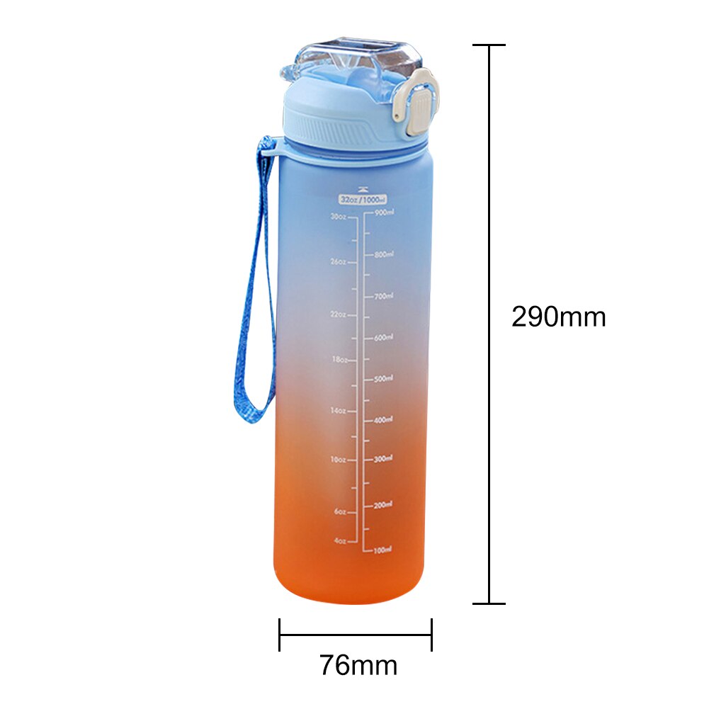 1L Large Capacity Water Bottle Straw Cup High Temperature Plastic Water Cup Time Scale Frosted Outdoor Sports Student Couple Cup: F