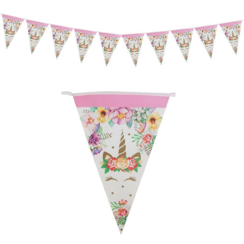 1st Unicorn Birthday Paper Banners Happy Birthday Party Decorations Kids Unicorn Party Hanging Garland Flag Baby Shower Supplies: flower unicorn
