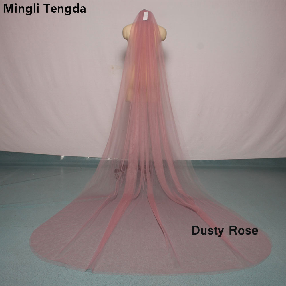 Mingli Tengda Himmel Blau Braut Schleier Lang schneiden Rand Doppel Schicht 3 Meter Lange Hochzeit Schleier Elegante Dame Kathedrale Schleier staubigen Rose