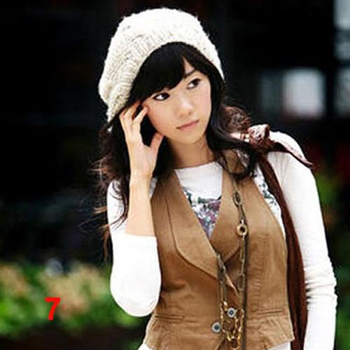 Womens Berets Hats Lady Beret Hat Braided Baggy Beanie Crochet Hat Ski Knitted Cap: White