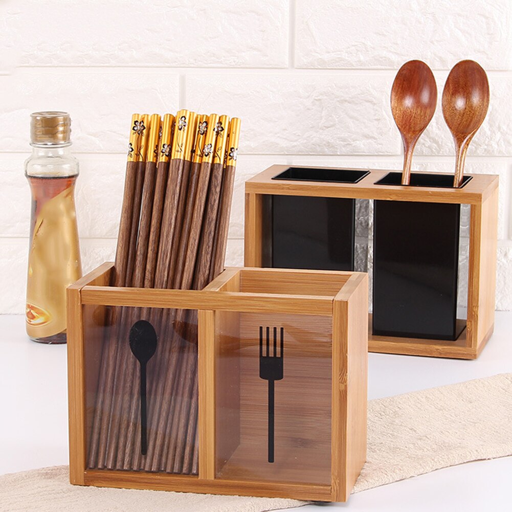 Kitchen Cutlery Storage Box Multifunctional Bamboo Chopsticks Drain Stand Chopsticks Partition Storage Rack Drawer Organizer