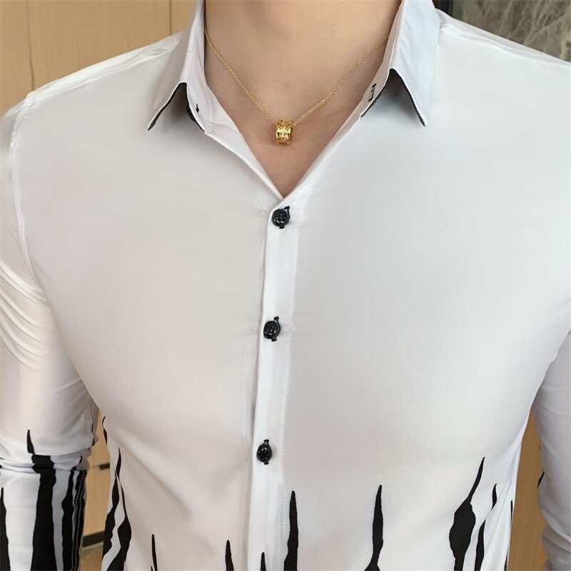 Britisk stil blomsterskjorte herremerke våren lange ermer herre kjole skjorter slim fit casual bluse homme 3xl- m