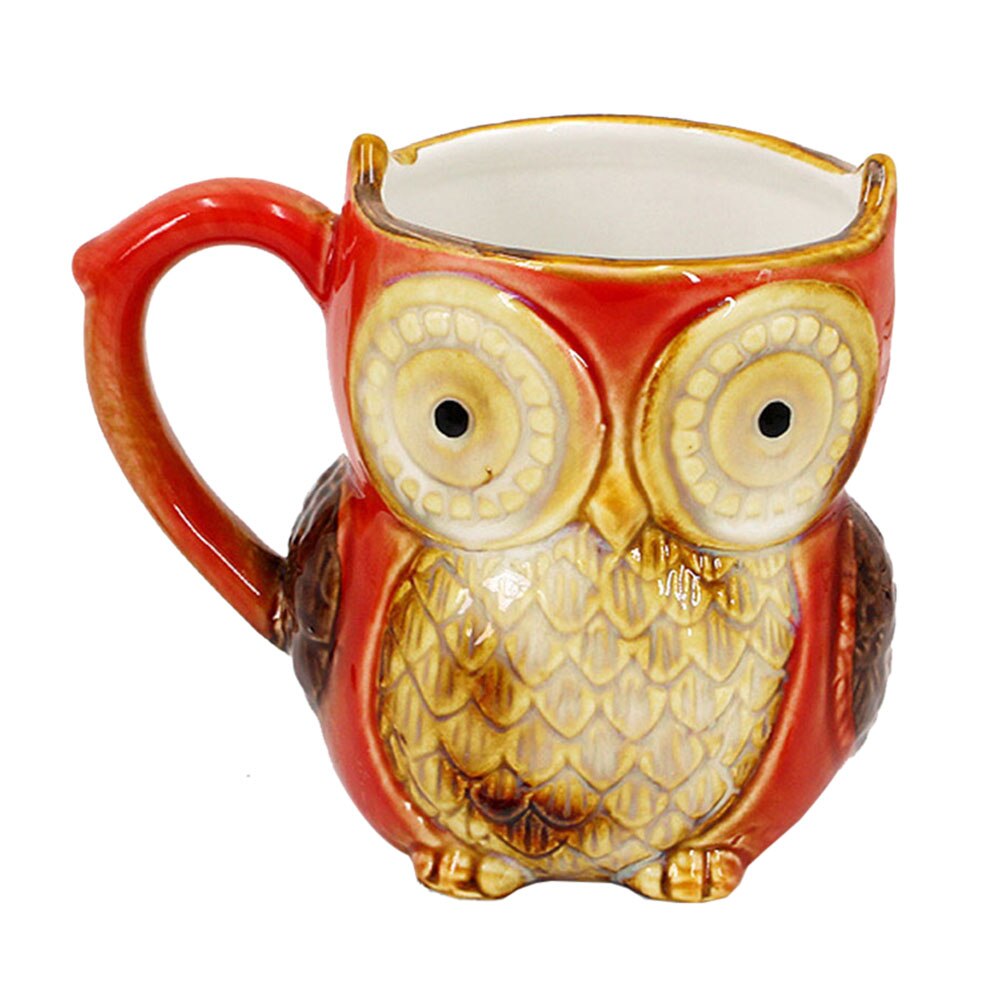 3D Animal café verre mignon tasse hibou imprimé lait café tasse fleur Vase Cocktail en céramique tasses bureau noël Village décor: A20