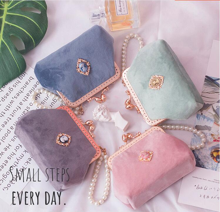 Angelatracy domstol korea vintage metall diamant flicka pärla kvinna liten axelväska spänne dam plånbok handväskor myntväska
