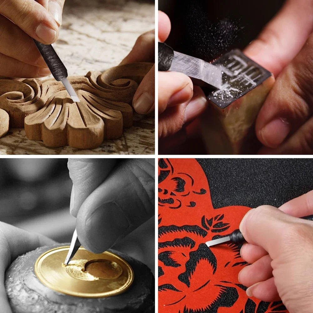 Profissional 8 pçs kit de escultura em pedra aço tungstênio ferramentas manuais conjunto cinzel carpintaria gravura lâmina corte para selo pedra