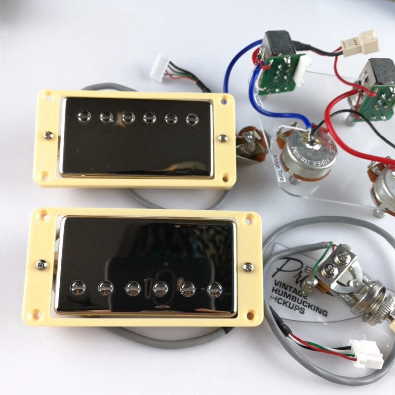 Set Of Double Coil Humbucker Pickup Electric Guitar Neck&Bridge Pickup Chrome With Yellow Frame Fit Lp Guitar