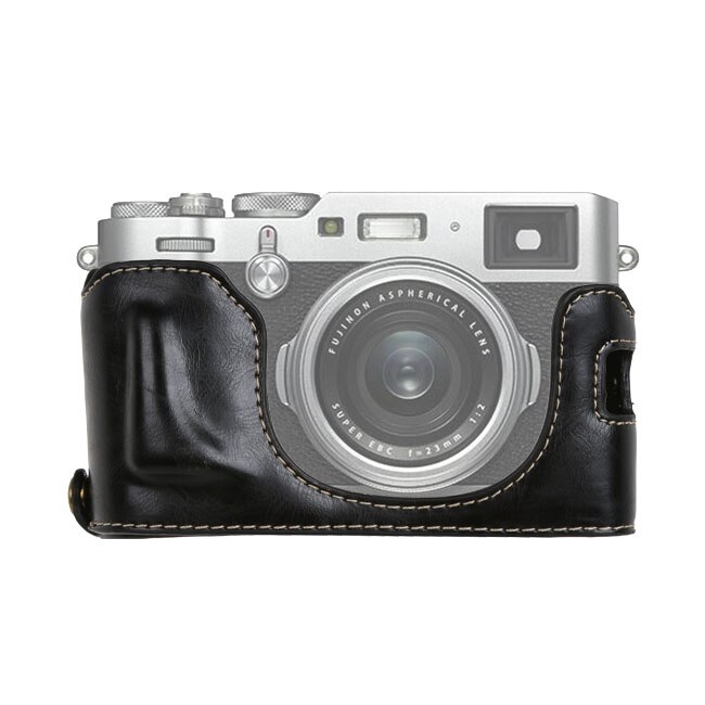 Étui pour caméra vidéo rétro, demi-boîtier en PU 1/4 à montage à vis, adapté à l&#39;appareil photo numérique Fujifilm FUJI X100F (noir/marron/café)