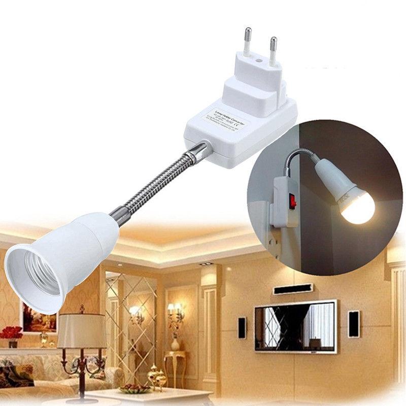Flexible E27 Light Lamp Bulb Adapter Extend Extension Converter Wall Base Holder Screw Socket Switch EU Plug