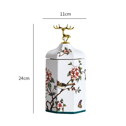 Kleur Bloem Gouden Vogel Herten Snoeppot Keramische Opslag Fles Huishouden Moer Thee Tin Vochtbestendige Opbergdoos Porselein ambachten: White S