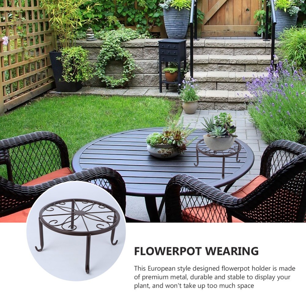 Indoor Outdoor Plant Stand Metal Flowerpot Stand Round Iron Plant Pot Holder 24x24x13cm (White)