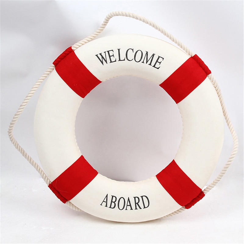 Boya salvavidas decoración con letras Welcome de estilo marinero, rojo y azul, decoración de pared de playa marina para el hogar: Red / 14cm