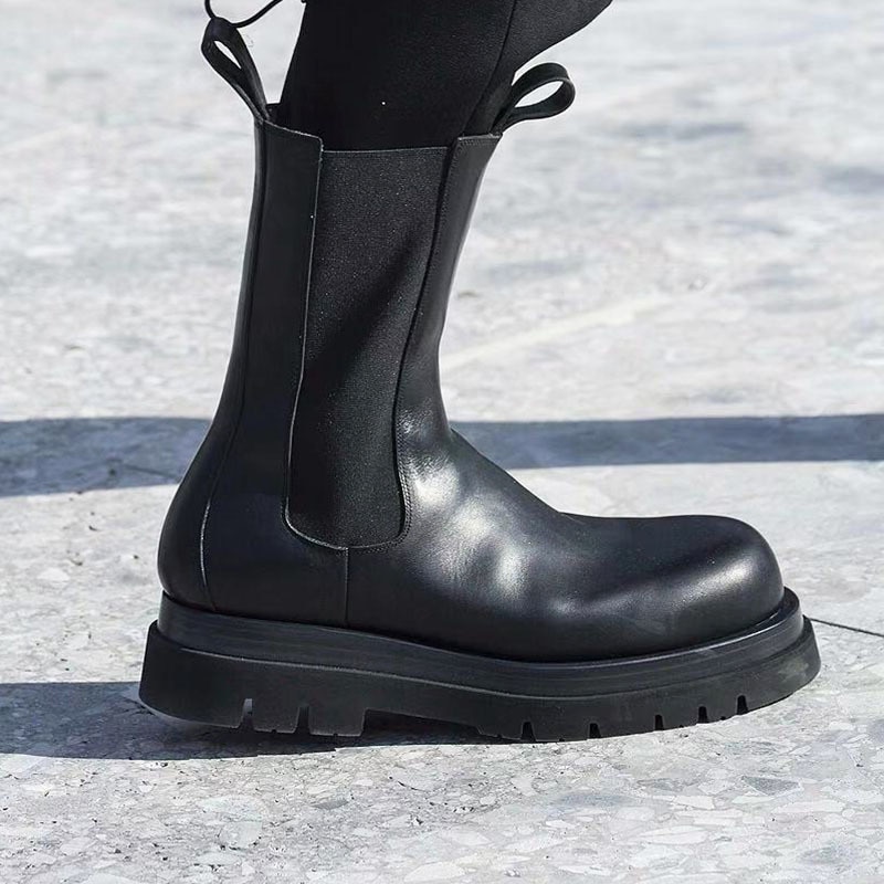 Lyxiga märkes vinterskor dam mid-calf boots pu läder motorcykel stövlar dam chelsea stövlar flaskor femme botas mujer