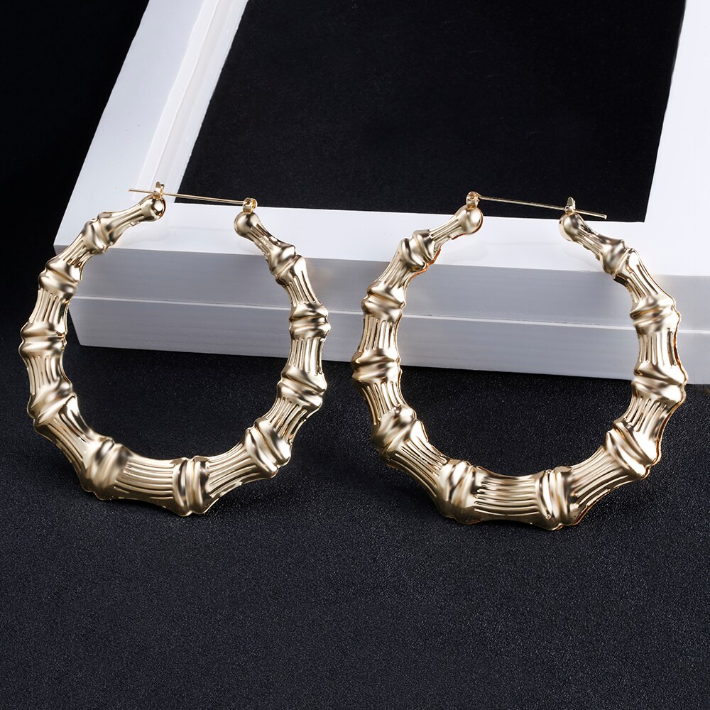 Sohot trendy bambus bøjle øreringe kvinder kvindelige guld sølv farve farve klassiske smykker