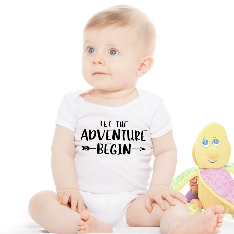 DERMSPE Baby Overalls 0-24M Sommer Neugeborenen Baby Kleidung kurzarm Lassen Sie Die Abenteuer Beginnen Infant Junge Mädchen strampler Outfits Heißer