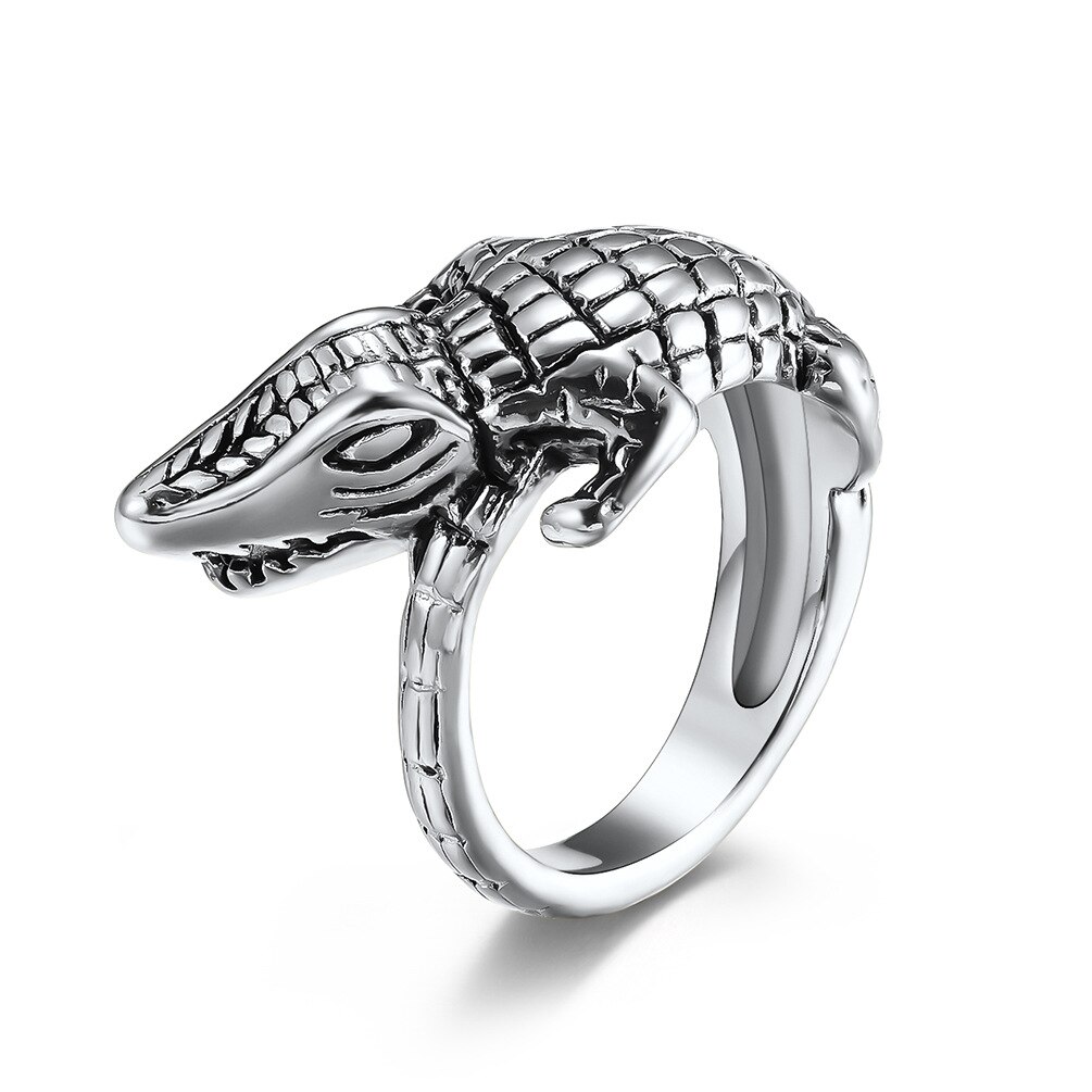 Anello Design coccodrillo in acciaio inossidabile per uomo donna taglia 8-12