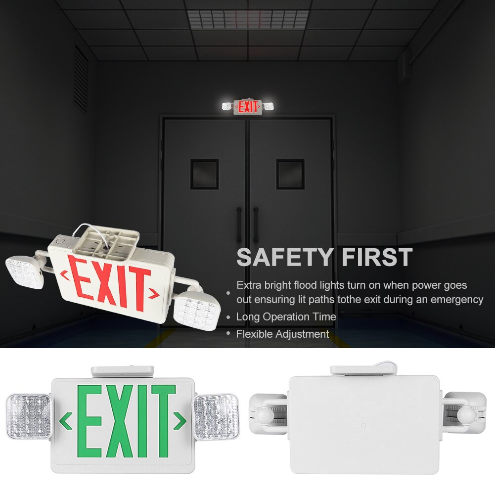 With Battery Backup LED Emergency Exit Light Fire Resistant Modern Home Wall Mounted Rechargeable Adjustable Angle Easy Install