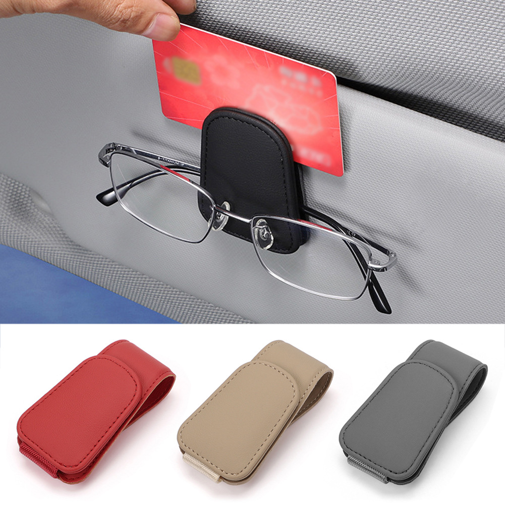 Universele Auto Auto Zon Zonneklep Brilklem Lederen Glazen Houder Magnetische Multifunctionele Auto Accessoires Opslag