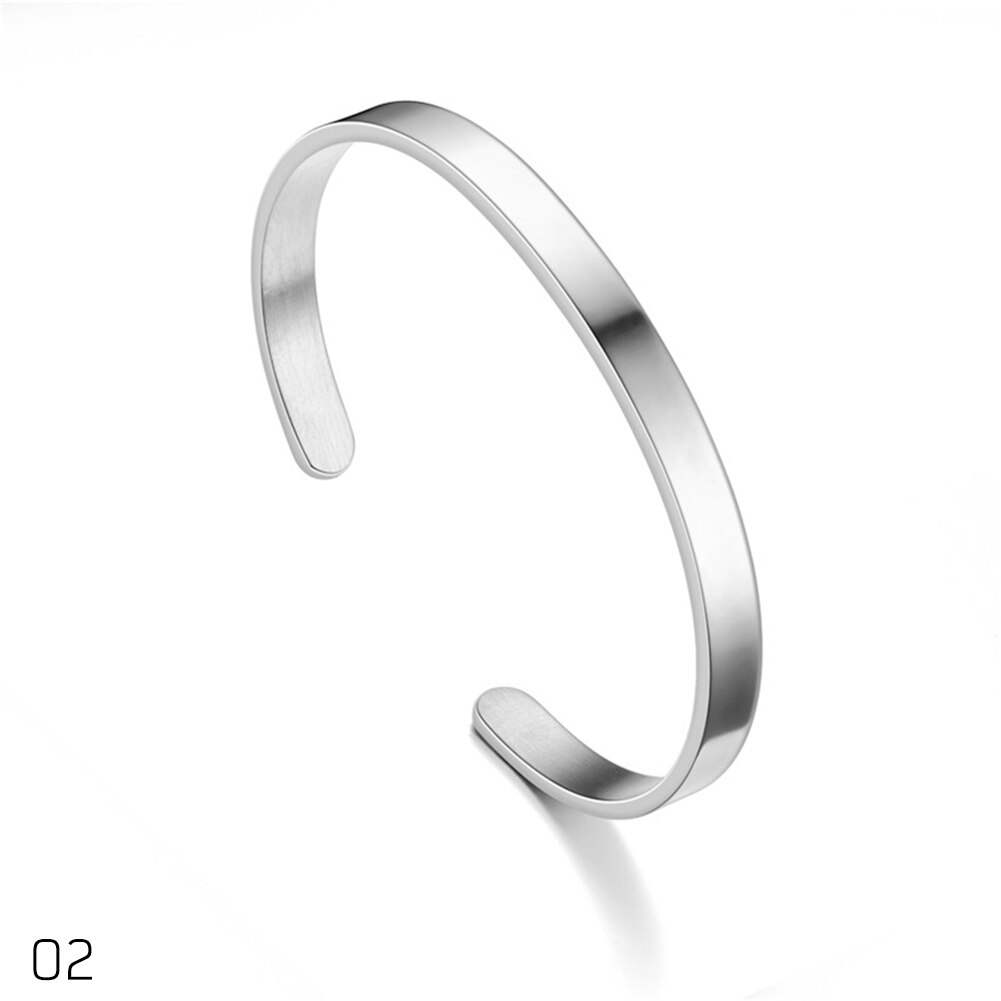 1PC de acero inoxidable en forma de C pulsera con apertura ajustable joyería de nombre cercanas cartas de brazalete para las mujeres de los hombres: Silver