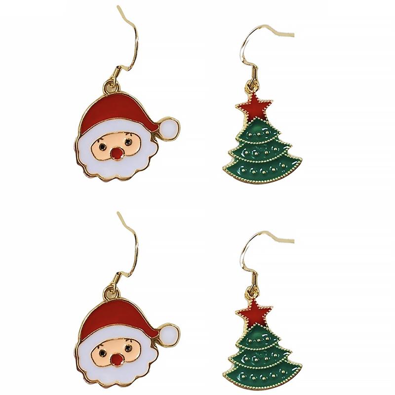 2 Pairs Kerst Thema Vrouw Oorbel Modieuze Legering Kerstboom Oorbellen Cartoon Bell Kerstman Stud Oorbellen: Style 5