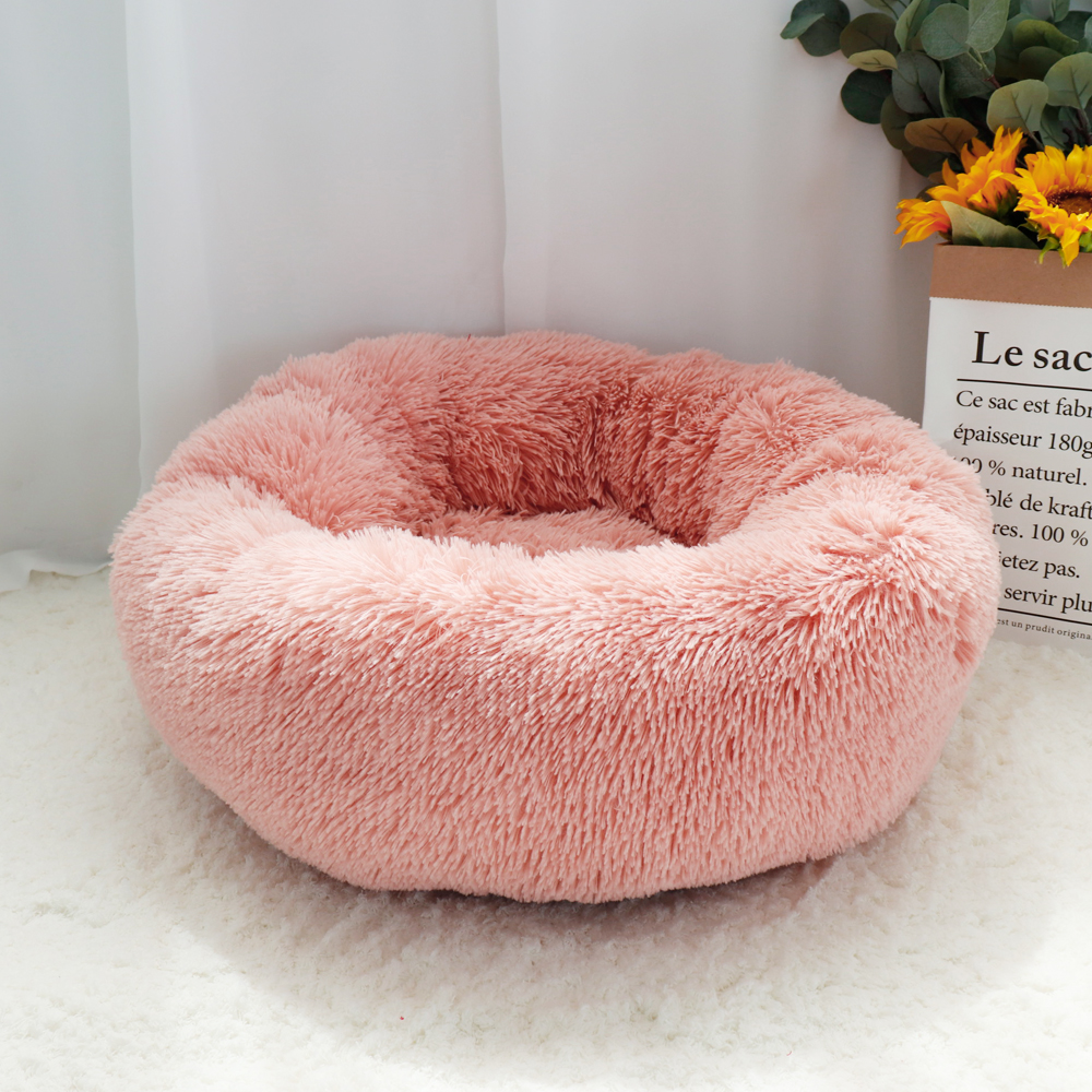 Warm Hond Kat Bed Zachte Fleece Ronde Huisdier Kussen Mat Voor Kleine Medium Grote Honden Kat Lange Pluche Winter Hond kennel Puppy Bed Sofa: Roze / Diameter 50cm