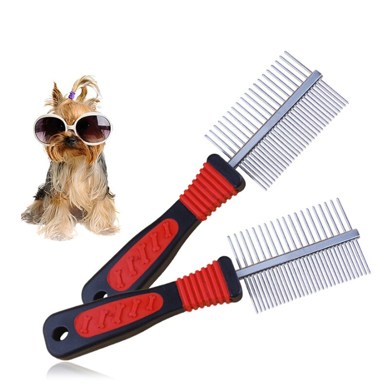 Pet Grooming Comb Double-sided Stainless Steel Row Comb Dog Grooming Double-row Comb Perfect for Cats and Dogs of All Sizes 1pc
