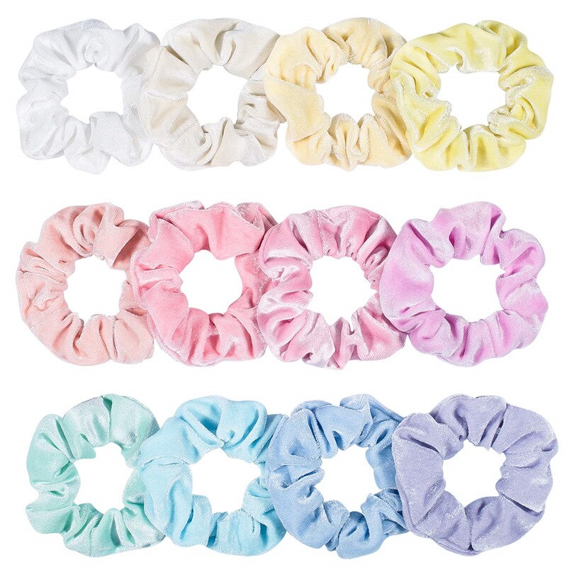 Scrunchie de terciopelo para mujer, paquete de 12 unids/lote, lazo elástico para el pelo de Color Pastel brillante, cuerda para el pelo para niña 2022: Default Title