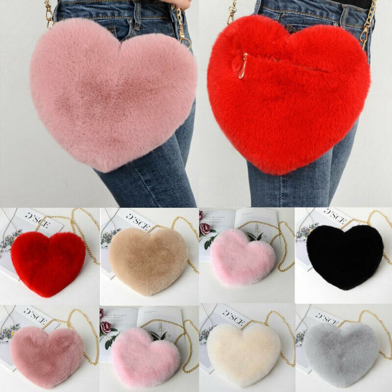 Women's Plush Love Shoulder Bag Hairy Heart-shaped Black Pink Bag crossbody bags for women Valentine Day