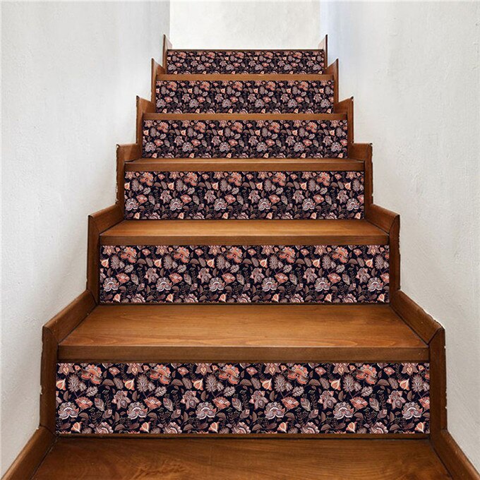 Pegatinas para escaleras con patrón de enredadera y flores, papel tapiz extraíble de PVC para escalera, calcomanía para restaurar el pasillo del hogar, bricolaje: LT222-A / 100x18cmx13pcs