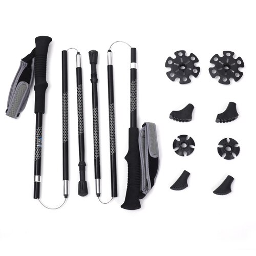 2PCS Lightweight Folding Collapsible Trekking Pole Hiking Pole Outdoor Trail Running Nordic Anti Shock Walking Stick: Black pair