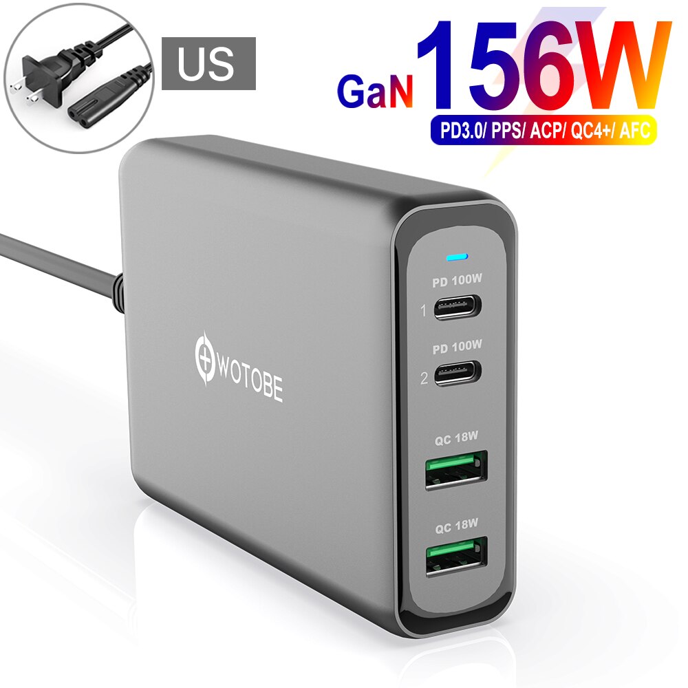 156W Gan Opladen Station, usb C PD100W Super Fast Charger 2.0 Pps Voor Samsung Lenovo Think Pad Yoga Acer Hp Dell Lg Gram Laptop: US