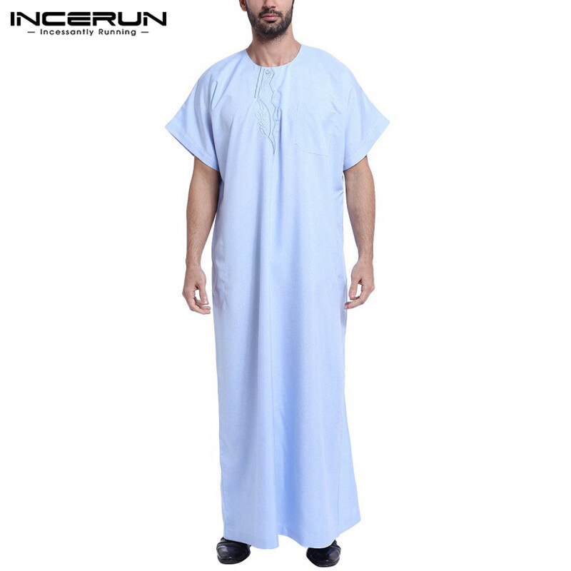 Indiase Kleding Heren Dress Loungewear Moslim Badjas Gown Lounge Saudi Arabische Islamitische Thobe Gewaad Kaftan Korte Mouw Thobe