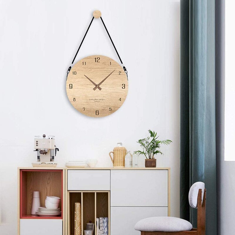 12 Inch Modern Wall Clock Battery Operated, Silent Non-Ticking Wooden Decorative Round Wall Clock, Digital Wall Clock