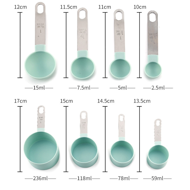 Juego de cucharas y tazas medidoras para hornear pasteles, utensilios de cocina con mango de acero inoxidable, accesorios de herramientas de cocina, 8 Uds.
