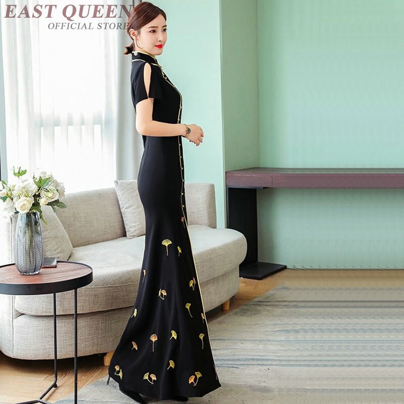 Svart maxi cheongsam kinesiske kjoler sommer aodai sexy orientalsk kjole qipao ao dai vietnam tradisjonell kjole  ta1750