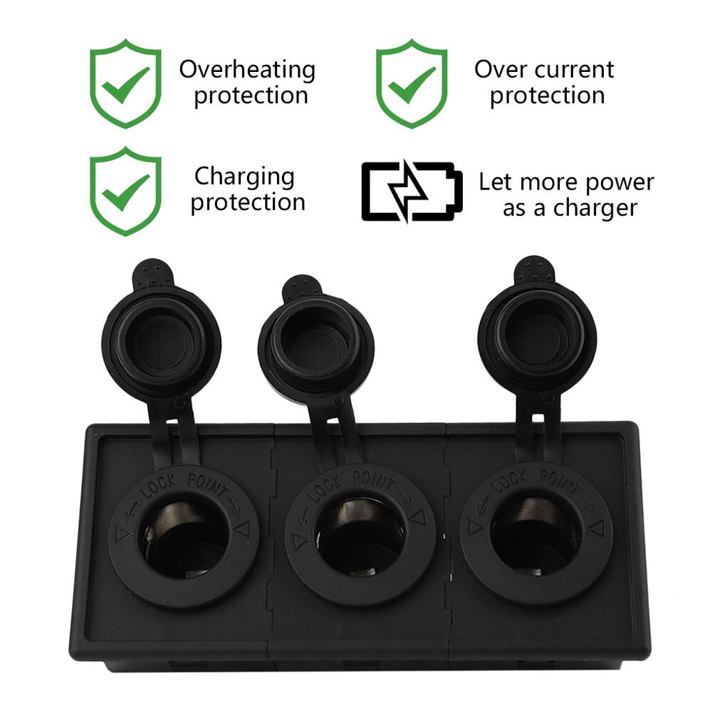 12V/24V Power Socket ABS Housing Holder Kit With 3pcs Sockets Suitable For Car Boat RV Motorcycle Marine Black