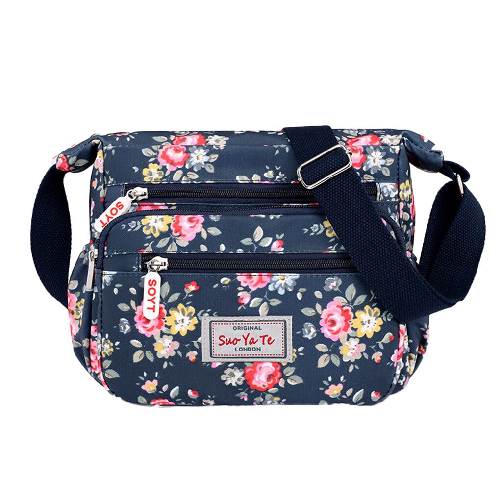 Aelicy Women's Nylon Flower Zipper Shoulder Bags Messenger Bag Multifunctional Bag Travel: Dark Blue