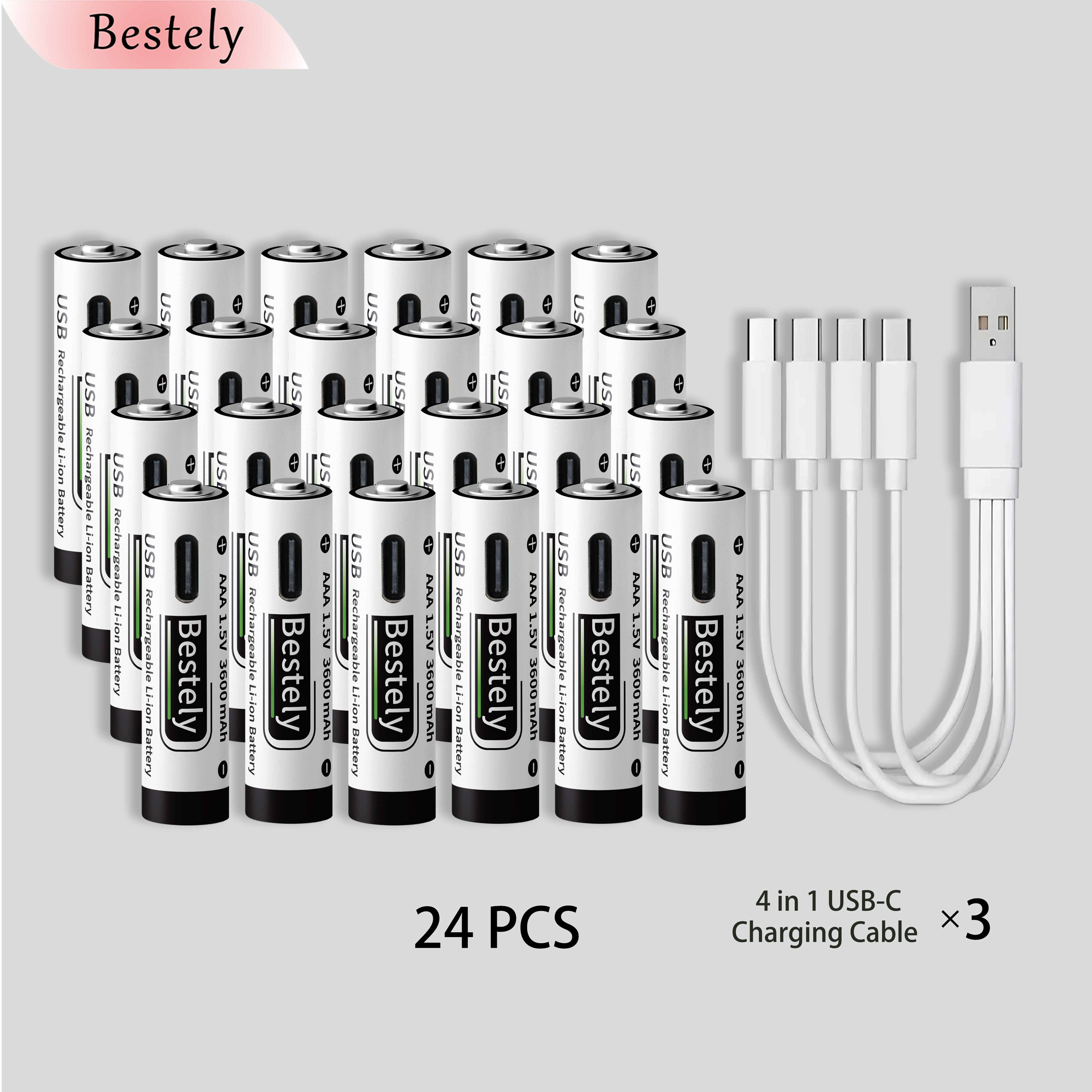 USB-C 1.5v AAA 3600mAh Rechargeable Lithium ion Battery,Rechargeable AAA Li-ion Type-C Battery,2000 times cycle with Cable: SKY BLUE