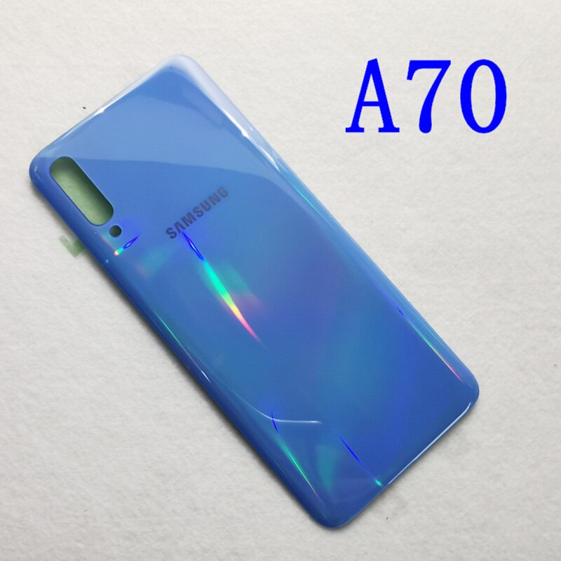 Coque de téléphone Samsung Galaxy A70 A70 , couvercle de batterie arrière en verre 3D, pour Galaxy A705 A705F et logo: Blue