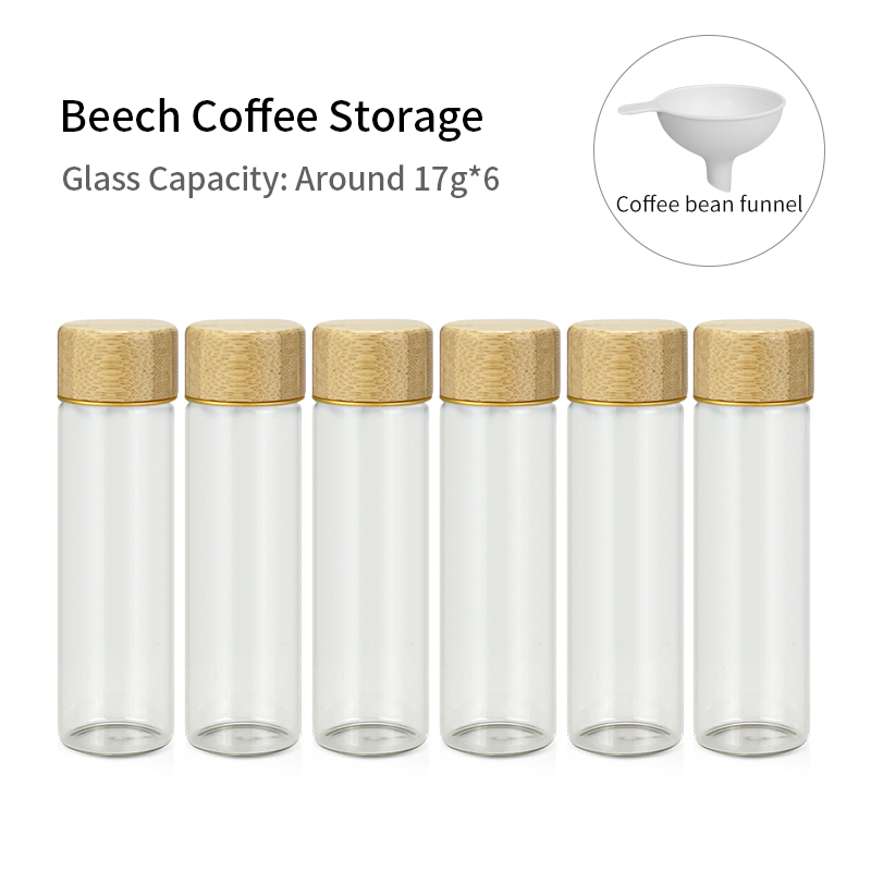 Coffee Beans Storage Tube Single Dose Glass 17g 22g Walnut Based Container With Funnel Espresso Accessories Goods Barista Tools: DARK GRAY