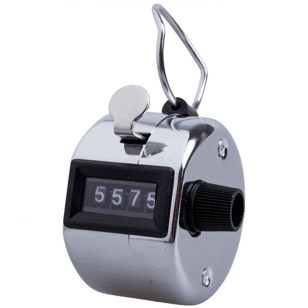 Stainless Metal Mini Sport Lap Golf Handheld Manual 4 Digit Number Hand Tally Counter Clicker Silver